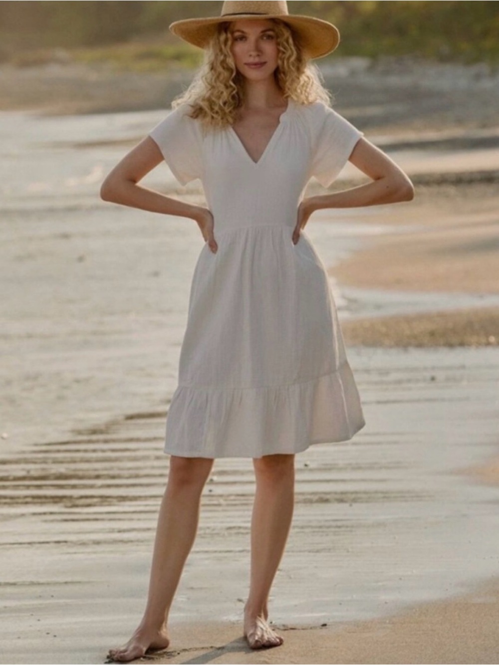 NWT Pact Coastal Double Gauze Breezy Dress Cream Organic Cotton XL